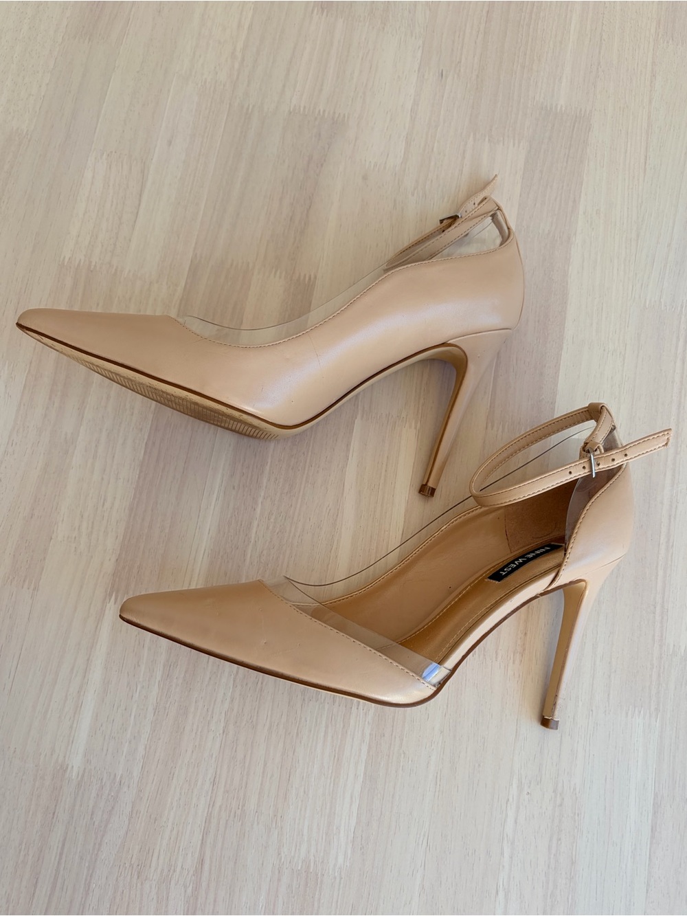NINE WEST Freze Nude Pointed-Toe Ankle-Strap Stiletto Pumps Size 8.5 Vegan